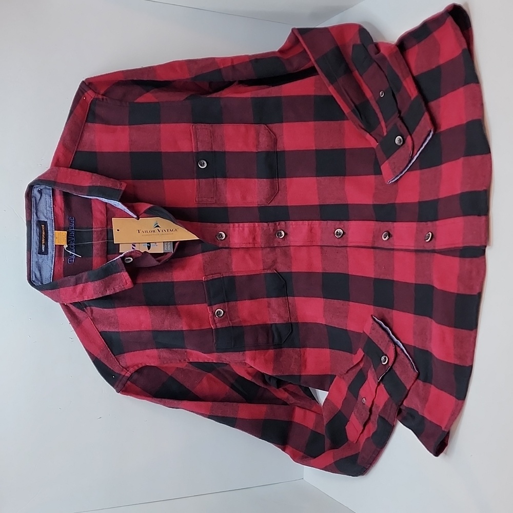 TAILOR VINTAGE BUTTON-DOWN LONG SLEVES BLACK & RED PLAD SHIRT, MEDIUM (M) - Picture 6 of 13